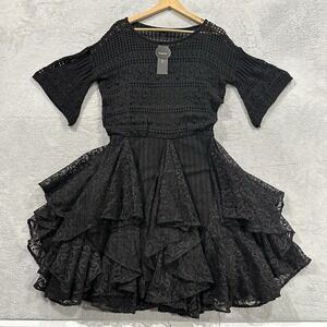NWT SisJuly Midi Dress Women 2XL Black Crochet Lace Boho Layered Flare Whimsy